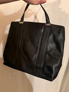 DKNY Black Leather Structured Tote with Top Handles 12x15” laptop bag